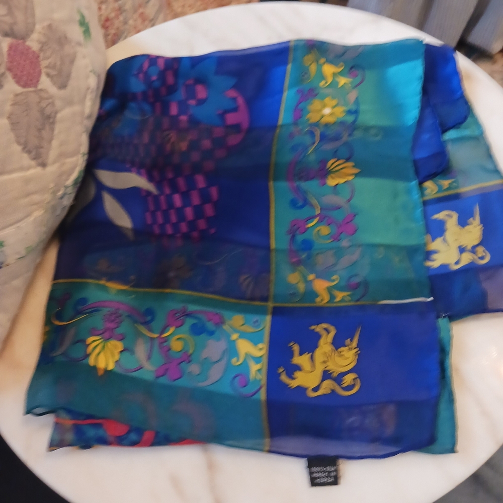 Pangborn Blue Silk Scarf, American Vintage 1990s Designer Fashion